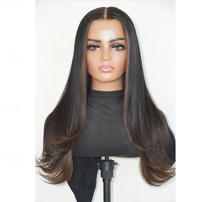 Remy Human Hair 5x5 Closure 13x4 Lace Front Wig Middle Part Brazilian Hair Straight Wavy Multi-color Wig 150% 180% Density with Baby Hair Highlighted / Balayage Hair 100% Virgin Glueless Pre-Plucked4