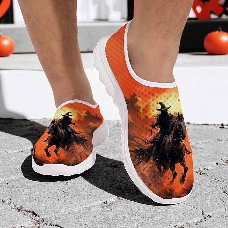 Men's Halloween Witch Rider Sneakers – Breathable Mesh Slip-On Running Shoes for Festivals, Parties and Outdoor Activities2