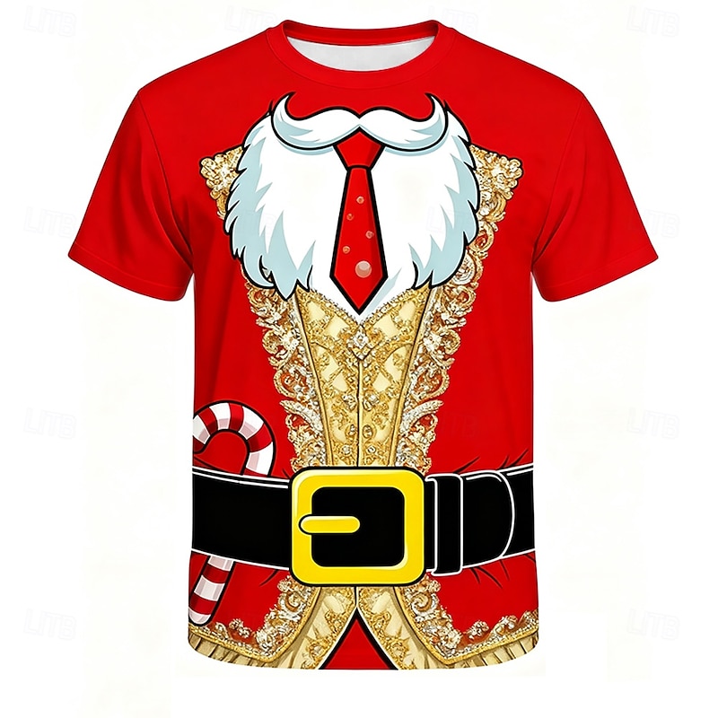 Christmas Men's Santa Claus Costume T Shirt Short Sleeve T shirt 3D Print Crew Neck Shirt Daily Designer Artistic Vacation Party Street Red Blue Green All Seasons Clothing Apparel S M L XL XXL XXXL