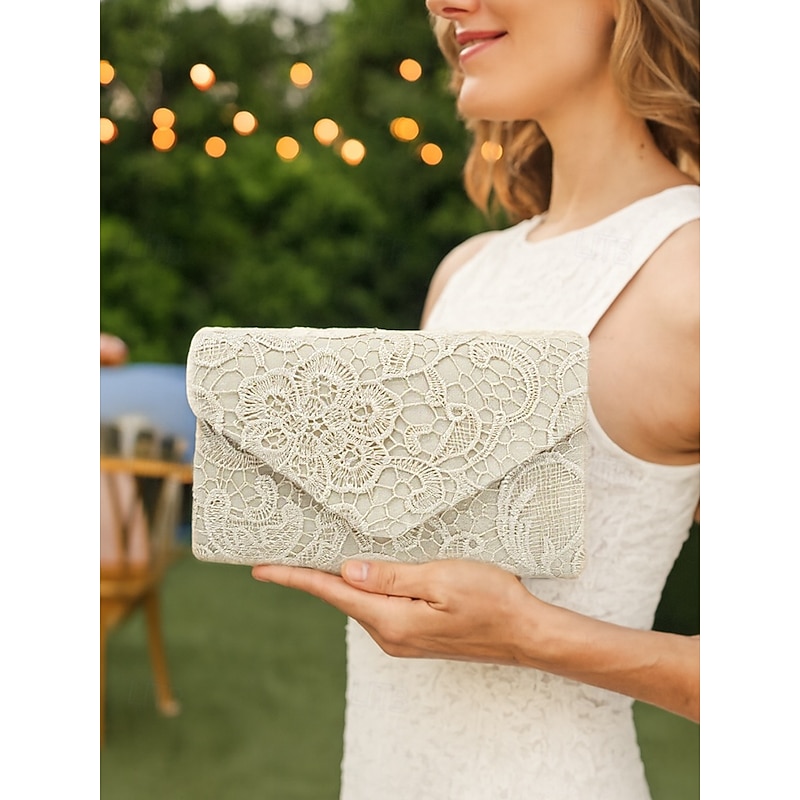 Women's Lace Evening Clutch Bag with Chain Strap, Elegant Floral Design, Available in Multiple Colors for Weddings, Parties and Formal Events