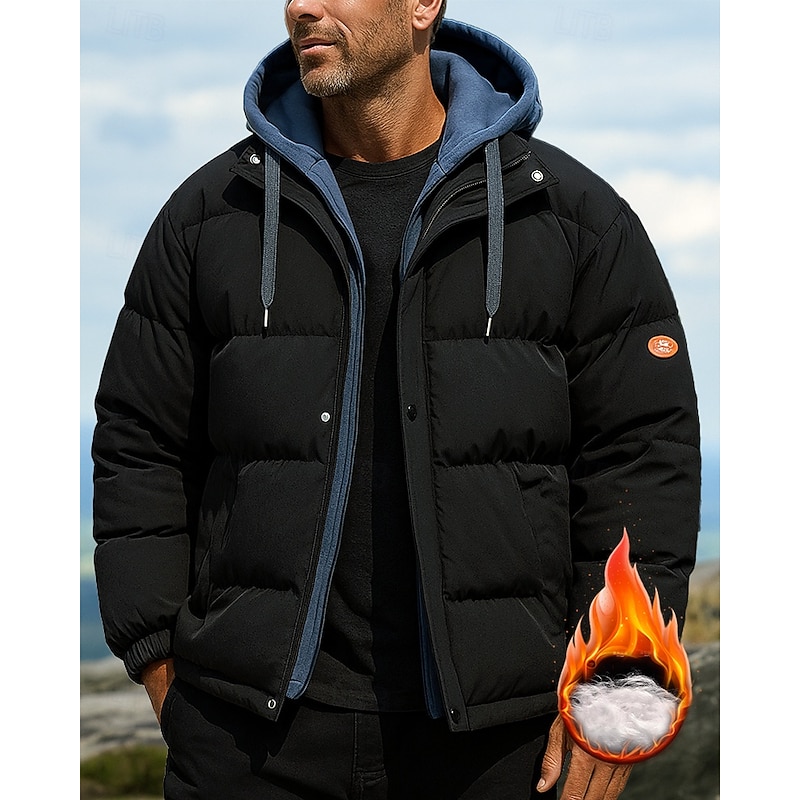 Men's Hiking Jacket Puffer Jacket Thermal Jacket Outdoor Thermal Warm Hiking Outfits Hiking Clothes Winter Autumn / Fall Top Fishing Camping / Hiking / Caving Running Solid Color Black White Grey