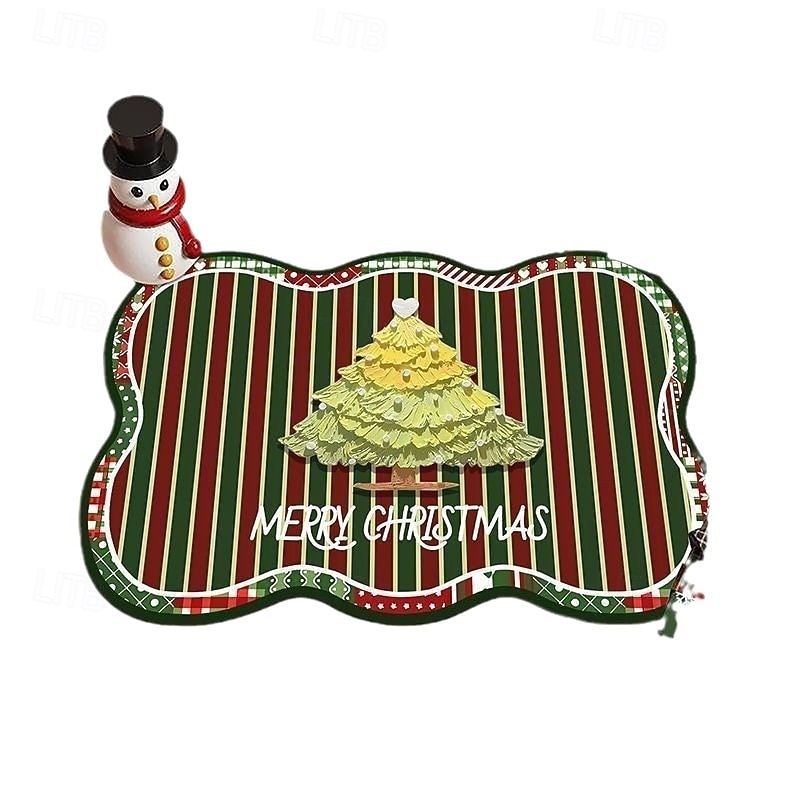 Christmas Diatom Mud Drain Mat, Kitchen Counter Protective Mat, Oil-Absorbent, Dirt-Resistant Home Decoration2