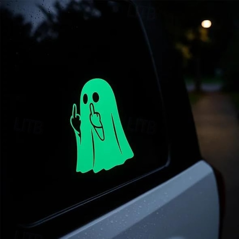 4/5pcs Glowing Ghost Middle Finger Sticker Funny Halloween Ghost Decoration Glow-in-The Dark Ghosts Prank Sticker Waterproof Luminous Ghosts Vinyl Car Decal for Window Clings Home Decor3