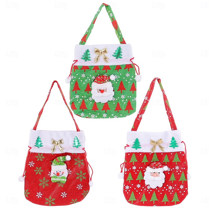 Christmas Creative Gift Bag Fabric Red Handheld Tote Sack Candy Bag Holiday Party Favor Christmas Decorations Reusable Storage Pouch Kids Present Wrapping Accessories2
