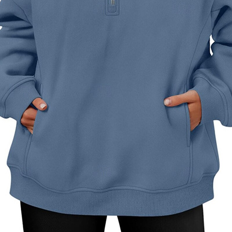 Women's Pullover Sweatshirts Zip Up Sweatshirts Plain Sports Fashion Casual Long Sleeve High Neck Regular Tops Street Dailywear Going out Half Zipper Quarter Zipper Zipper Blue Fall Winter3