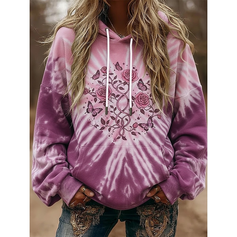Women's Pullover Hoodies Tie Dye Fashion Streetwear Casual Long Sleeve Hooded Regular Tops Dailywear Casual Sports Drawstring Pocket Print Pink Purple Green Spring Fall2