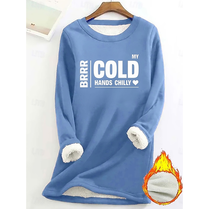 Women's Fleece Lined Pullover Sweatshirt Pajamas Pullover Sweatshirt Yes Im Cold Letter Warm Streetwear Casual Long Sleeve Crew Neck Long Tops Home Dailywear Casual Print Black Yellow Pink