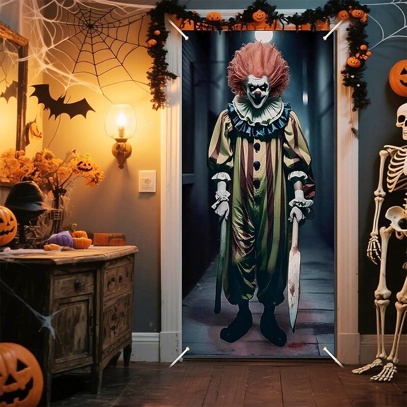 Halloween Tapestry Door Cover Outdoor Banners Clown 3D Dark Punk Gothic Style Party Dorm Teens Room College Dorm Guys Man Cave Frat Bedroom Shooting Backgrounds Home Decor2