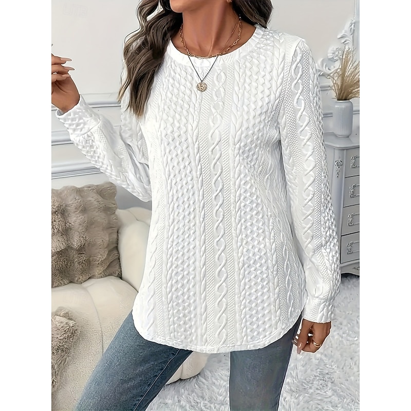 Women's Blouse Solid Color Stylish Casual Long Sleeve Crew Neck Regular Tops Daily Black White Spring Fall Winter