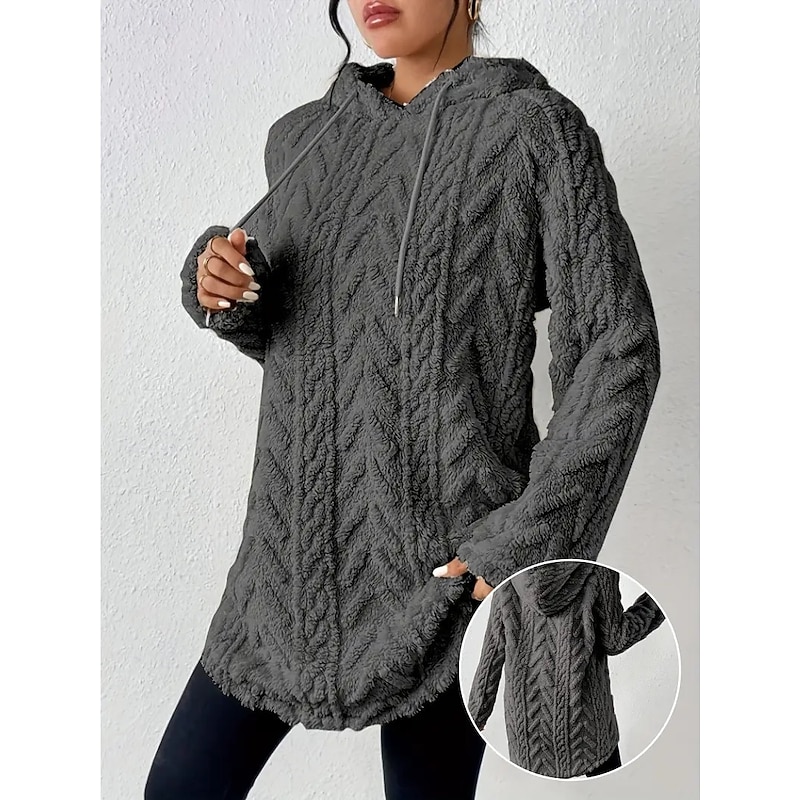 Women's Sweater Casual Soft Solid Color Ribbed Hooded Knitted Long Sleeve Regular Tops Knit Outdoor Daily Weekend Black White Fall Winter2