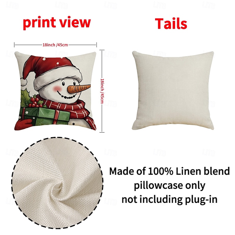 1 pcs Linen Pillow Cover, Cartoon Square Zipper Traditional Classic2