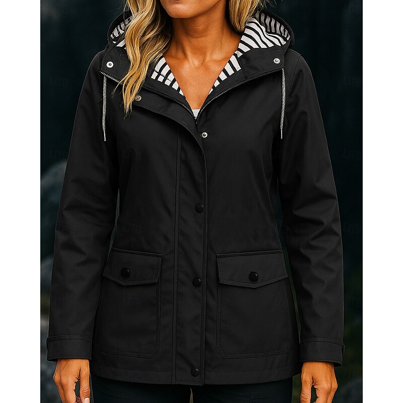 Women's Hiking Jacket Rain Coat Outdoor Waterproof Windproof Hiking Outfits Hiking Clothes Spring Autumn / Fall Top Camping / Hiking / Caving Running Solid Color Black White Army Green4