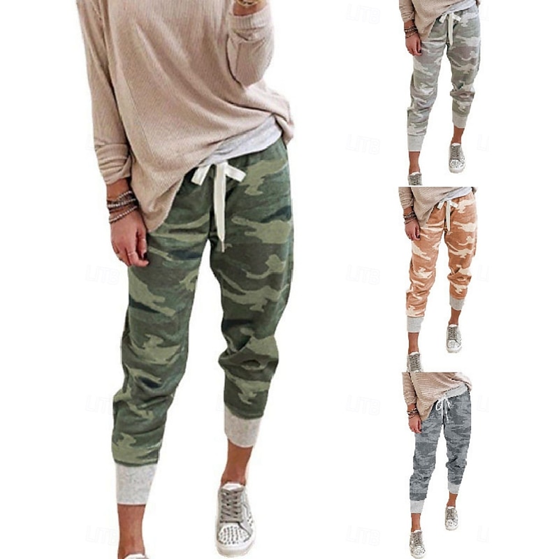 Women's Chinos Jogging Pants Fashion Streetwear Casual Ankle-Length High Waist Camouflage Elastic Waistband Printing Comfy Soft Comfortable Stretchy Outdoor Street Light Gray Dark-Gray Orange Army
