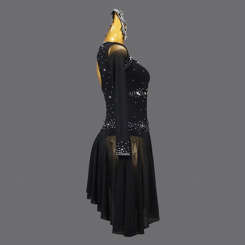 Latin Salsa Dance Dress Crystal / Rhinestone Splicing Women's Performance Party Long Sleeve Spandex Stretch Yarn4