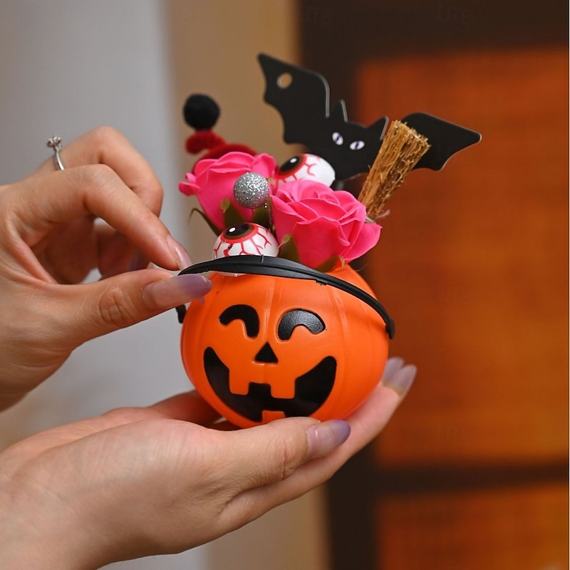1 Pc 12 * 9CM 2025 New Halloween and Easter Pumpkin Eye Bat with Lantern Ghost Festival Decoration Simulation Flower Pumpkin Lantern4