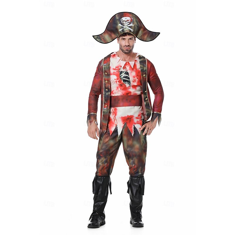 Zombie Pirate Halloween Outfits Fancy Costume Horror Scary Cosplay Adults' Men's Halloween Carnival Performance Party Easy Halloween Costumes Dress Up3
