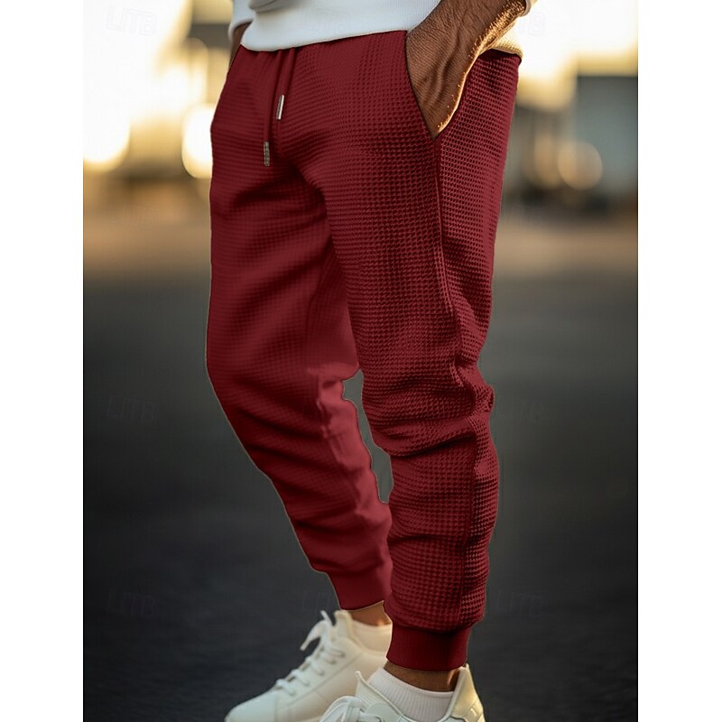 Men's Waffle Sweatpants Joggers Trousers Casual Pants Drawstring Front Pocket Plain Comfort Full Length Outdoor Home Daily Fashion Streetwear Black White Stretchy2