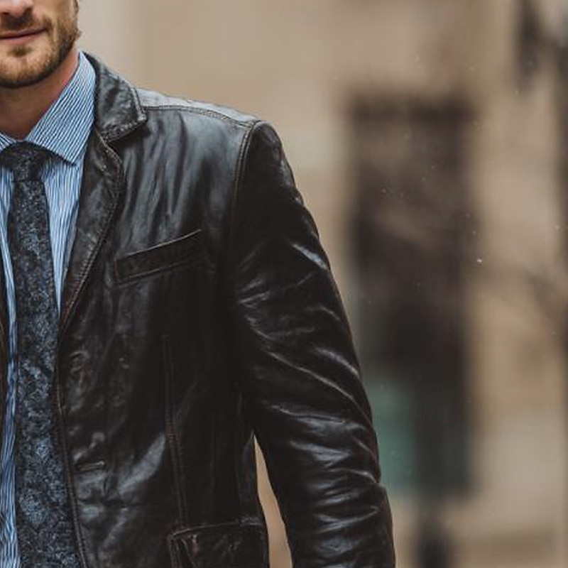 Men Faux Leather Jacket Casual Classic Fall Winter Leather Solid Color Single Breasted One-button Blazer Black Burgundy4