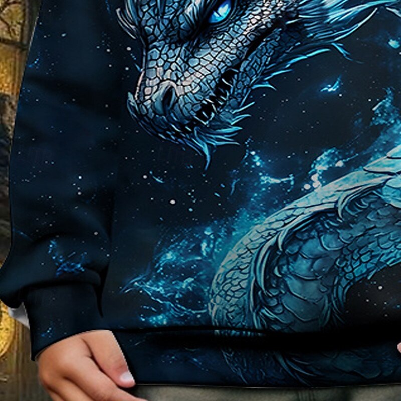 Halloween Boys' 3D Skull Dragon Sweatshirt Long Sleeve Spring Fall Fashion Basic Kids 4-12 Years Crew Neck Outdoor Casual Daily Regular Fit4