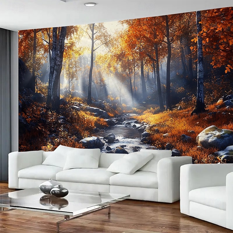 Autumn Forest Waterfall Hanging Tapestry Wall Art Large Scenic Mural Decor Blanket Curtain Photograph Backdrop for Home Bedroom Living Room Office Wall Decoration2