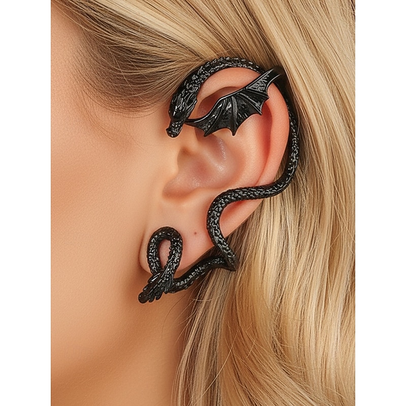 Women's Halloween Dragon Ear Cuff Earrings, Gothic Fantasy Winged Serpent Jewelry for Parties, Cosplay and Nightlife2