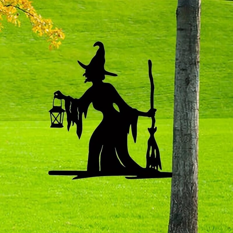 Metal Witch Silhouette Garden Stake - Intricate Branch Design Durable Outdoor Wall & Yard Decor for Halloween Birthdays3