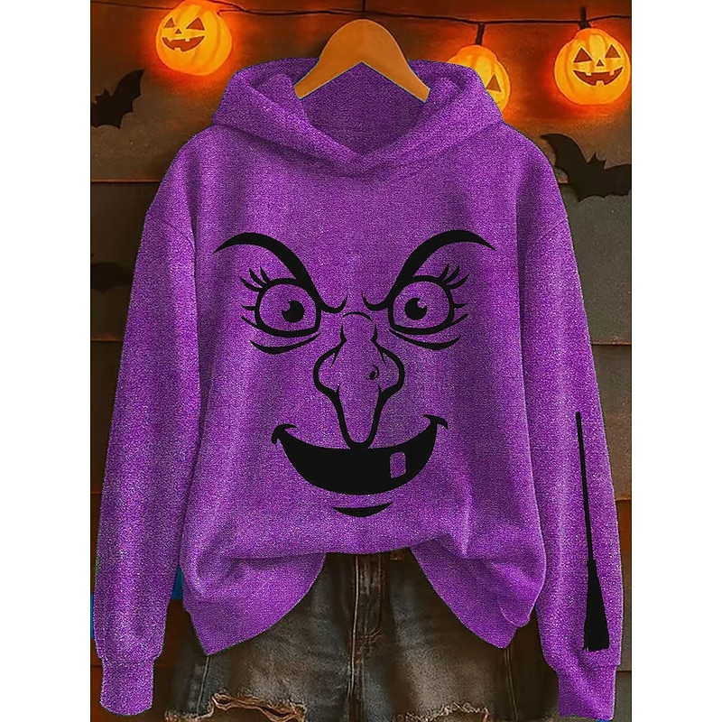 Women's Pullover Hoodie Sweatshirt Graphic Monster Casual Long Sleeve Hooded Regular Tops Party Evening Wear Street Dailywear Purple Orange Green Spring Fall Winter3