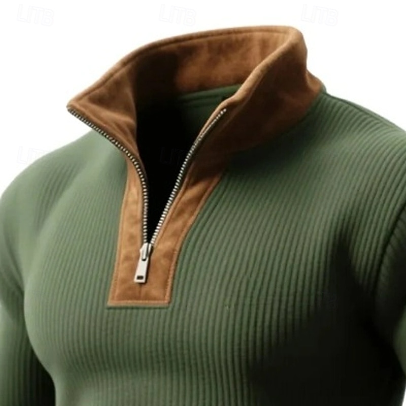 Men's Sweatshirt Corduroy Pullover Hoodie Sweatshirt Pullover Quarter Zip Sweatshirt Green Standing Collar Plain Patchwork Color Block Sports & Outdoor Casual Daily Streetwear Cool Sportswear Spring2