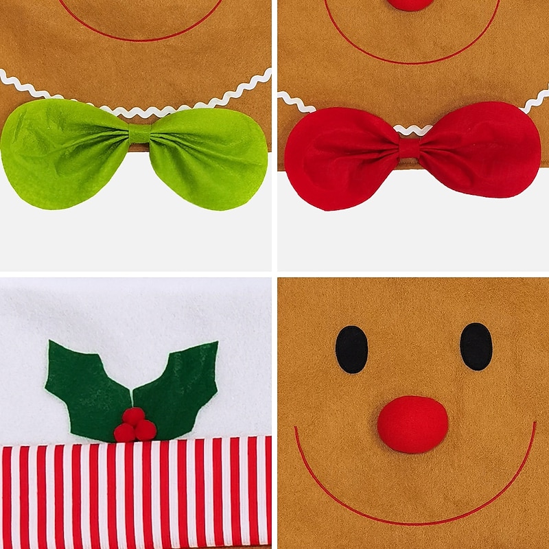 New Christmas Chair Back Covers, Gingerbread Man Decorative Slipcovers for Holiday Party & Home Decor2
