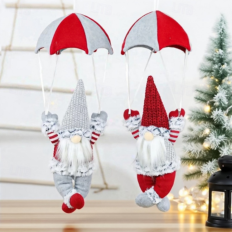 Santa Claus Fun Parachute with Red & White Umbrella Fabric Hanging Ornament with Fluffy Beard, Expressive Eyes & Black Pom-Pom Hat Ideal for Fireplace Decoration, Christmas Gift, Party Gift Home Decor2