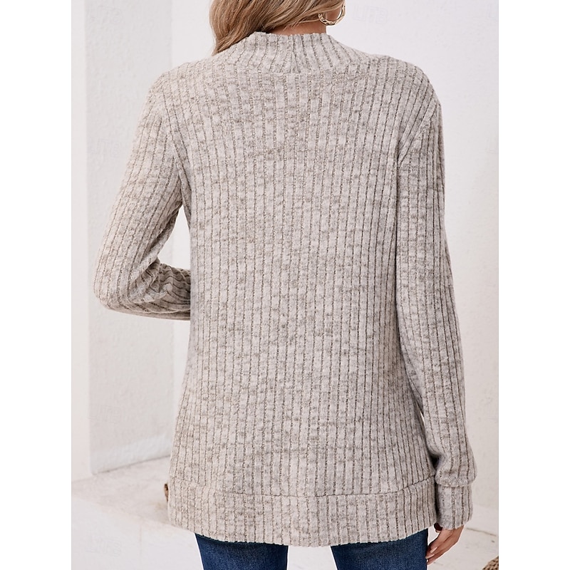 Women's Sweater Cardigan Elegant Fashion Streetwear Pure Color Open Front Pocket Knitted Long Sleeve Regular Tops Knit Outdoor Daily Weekend Black Wine Fall Winter4