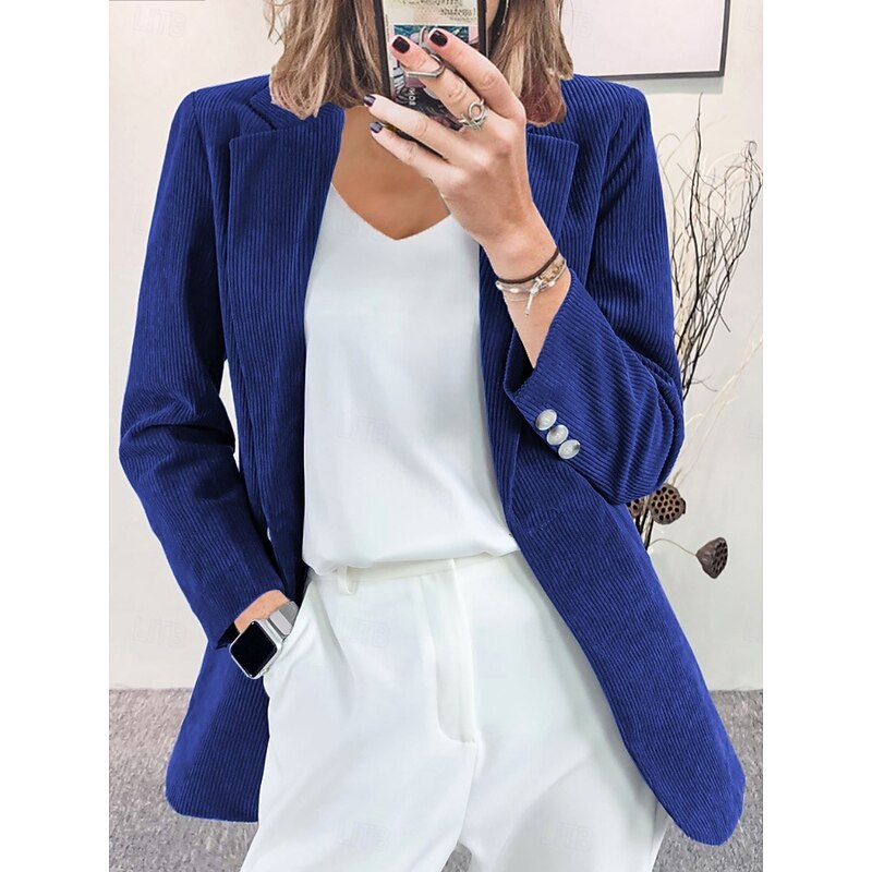 Women's Blazer Comfortable Breathable Pocket Elegant Casual Plain Office Street Casual Daily Wear Open Front Regular Turndown Regular Fit Long Sleeve Outerwear Black Wine Blue Spring Fall4