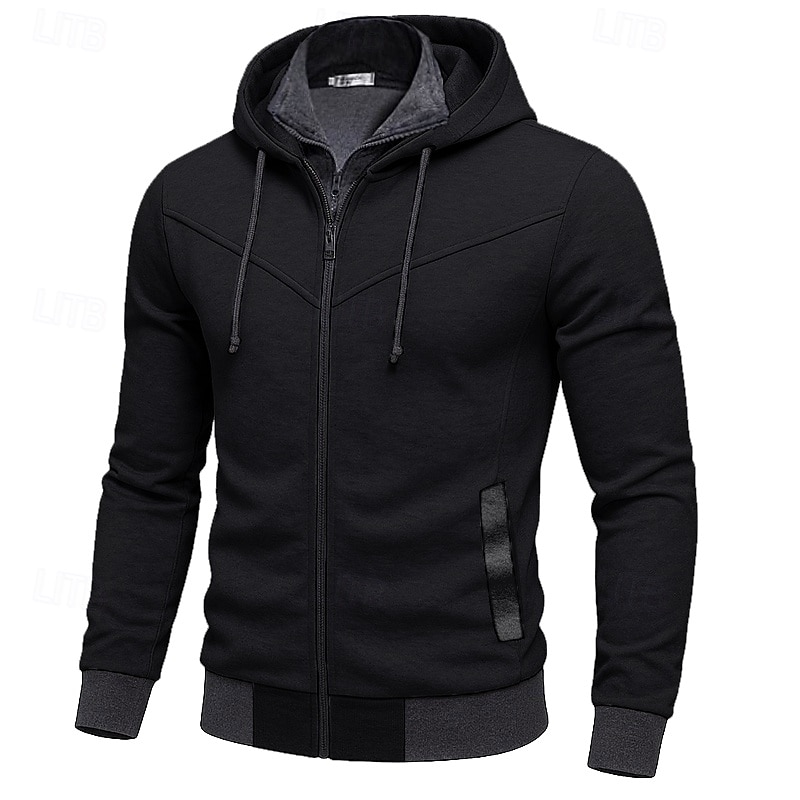 Men's Hoodie Full Zip Hoodie Black Red Light Grey Dark Gray Hooded Plain Patchwork Sports & Outdoor Casual Daily Streetwear Cool Sportswear Spring &  Fall Clothing Apparel Hoodies Sweatshirts4