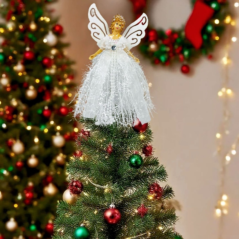 Christmas Angel Tree Topper, Plush Standing Angel Figurine, Creative Holiday Tree Decoration, Festive Table Decor, Xmas Tree Top Ornament Kit