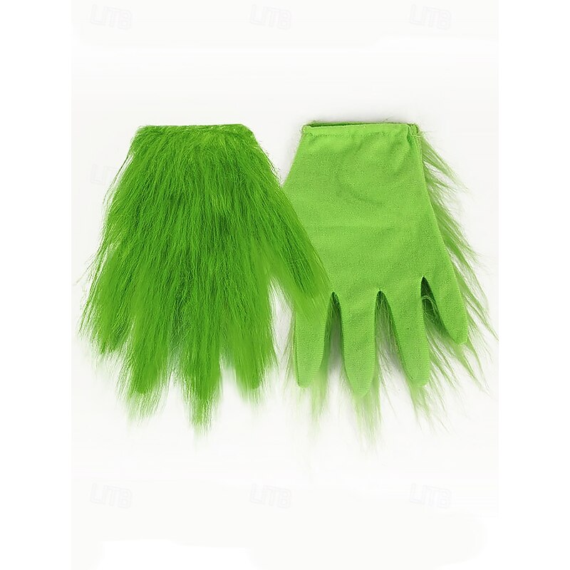 Women's Halloween Green Furry Gloves – Fluffy Costume Accessory for Cosplay, Dress Up Party and Holiday Outfit