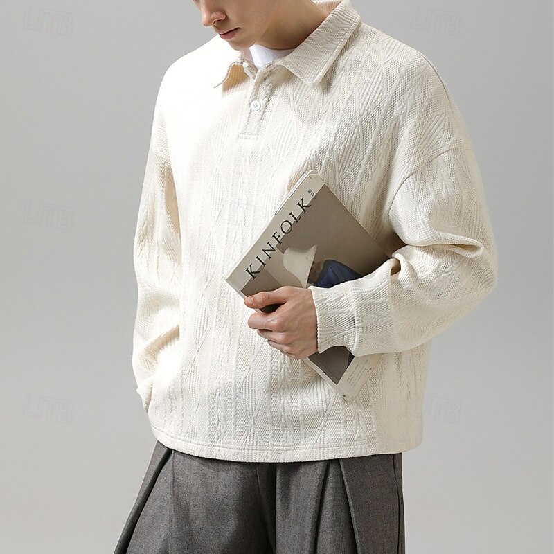 Men's Sweatshirt Black Beige Lapel Plain Jacquard Sports & Outdoor Daily Holiday Polyester Streetwear Basic Casual Spring Fall Clothing Apparel Hoodies Sweatshirts2