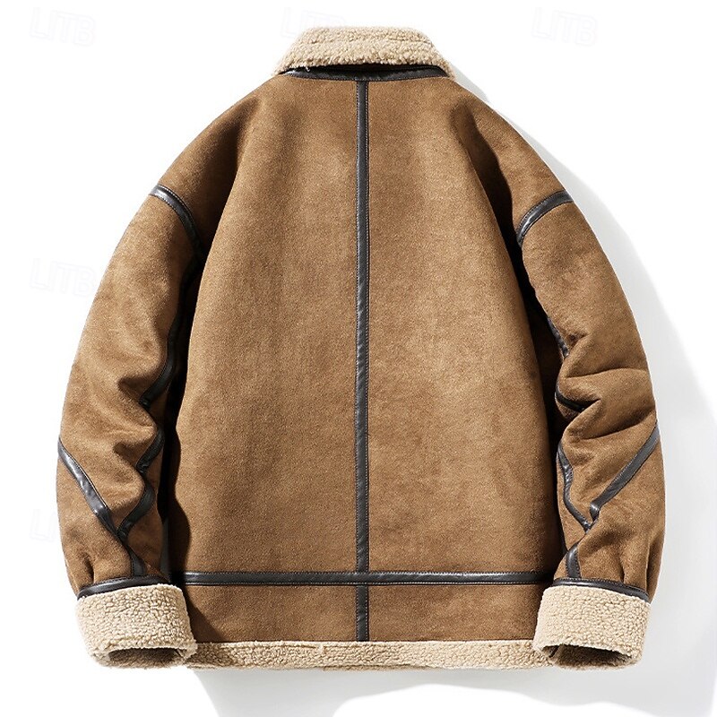 Men's Faux Suede Jacket Winter Jacket Sherpa Jacket Vacation Daily Thermal Warm Pocket Fleece Fall Winter Plain Fashion Streetwear Lapel Regular Black Brown Jacket3