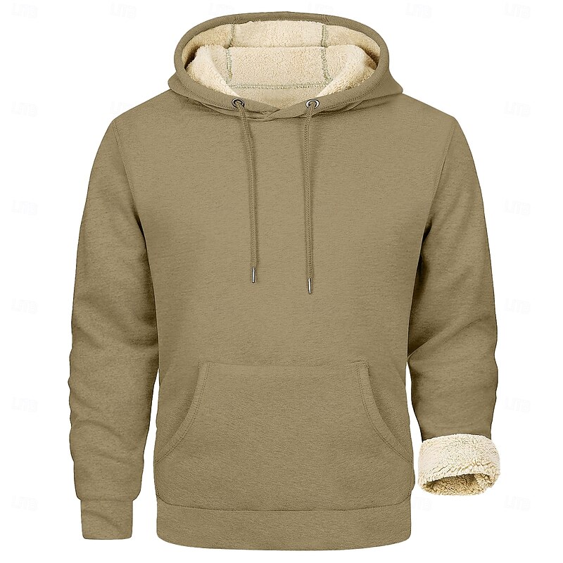 Men's Hoodie Pullover Hoodie Sweatshirt Fleece Hoodie Fleece lined Hoodie Apricot Black White Army Green Red Hooded Plain Pocket Kangaroo Pocket Sports & Outdoor Casual Daily Fleece Polyester