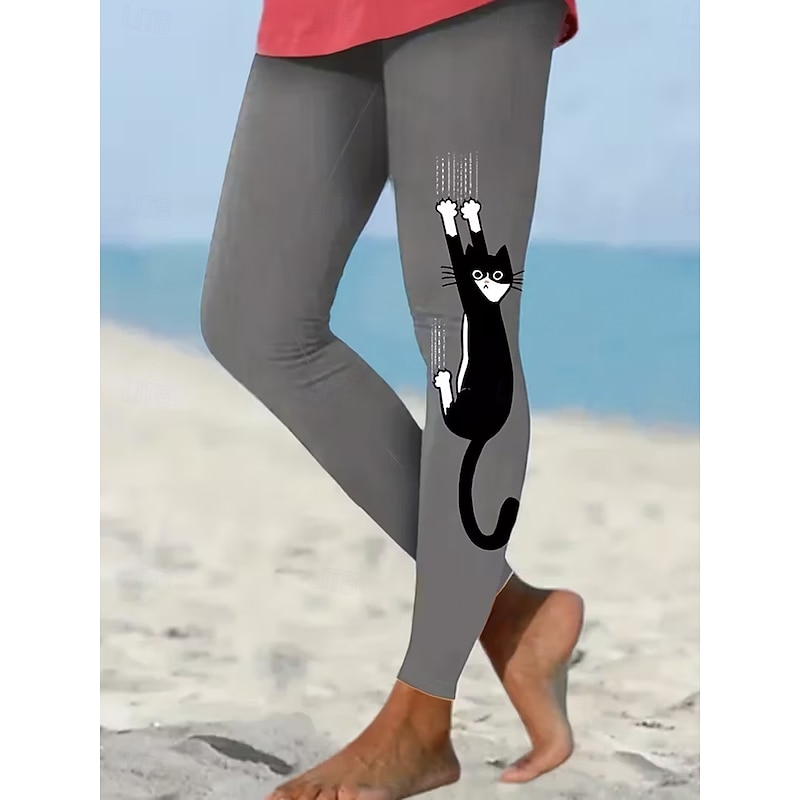 Women's Leggings Vacation Vintage Fashion Full Length High Waist Graphic Animal Cat Printing Thermal Warm Soft Breathable Stretchy Formal Outdoor Vacation Black Brown Gray Spring Fall Slim Fit2