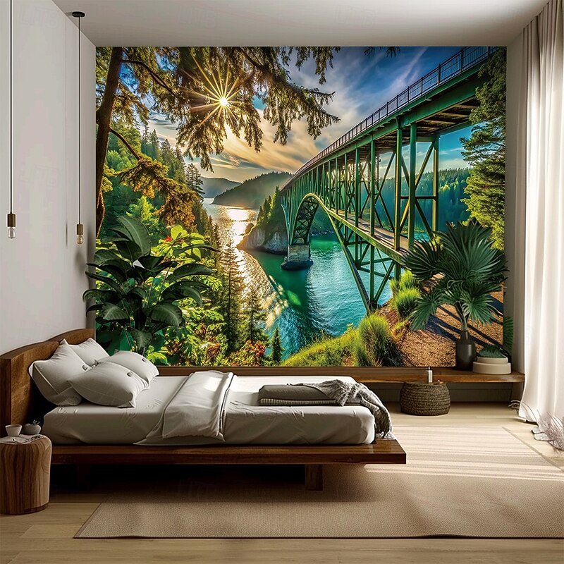 Tapestry Blanket Wall Hangings Bridge Lake Forest Modern 3D Bedroom Living Room Dorm Teens Room College Dorm Guys Man Cave Frat Bedroom Home Decor3