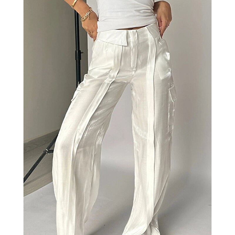 Women's Culottes Wide Leg Fashion Streetwear Full Length Medium Waist Plain Zipper Comfortable Micro-elastic Party Street Party & Evening Violet Golden White Pink Spring Fall Regular Fit4