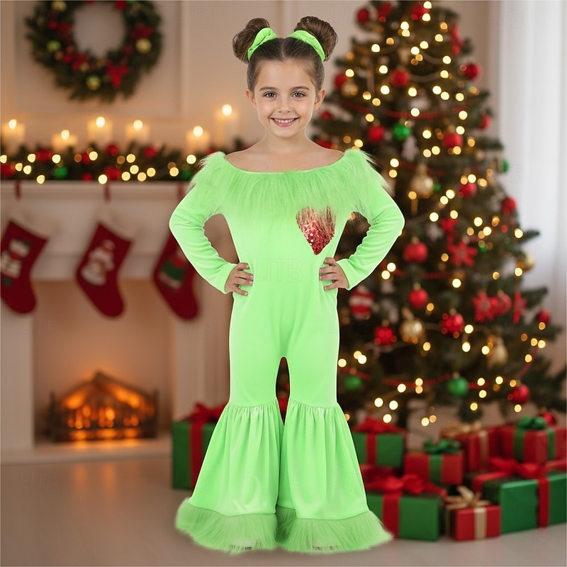 Santa Claus Green Monster Furry Fancy Costume Jumpsuit Christmas Costume Boys' Girls' Cosplay Costume Kid's Christmas New Year Christmas Eve Christmas Party Onesie3