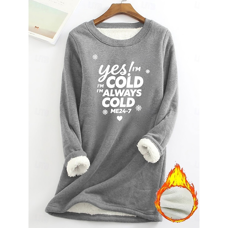 Women's Pullover Sweatshirt Yes Im Cold Graphic Letter Warm Casual Fuzzy Long Sleeve Crew Neck Round Neck Long Tops Street Casual Light Pink Black Dark Pink Blue Spring Fall Winter