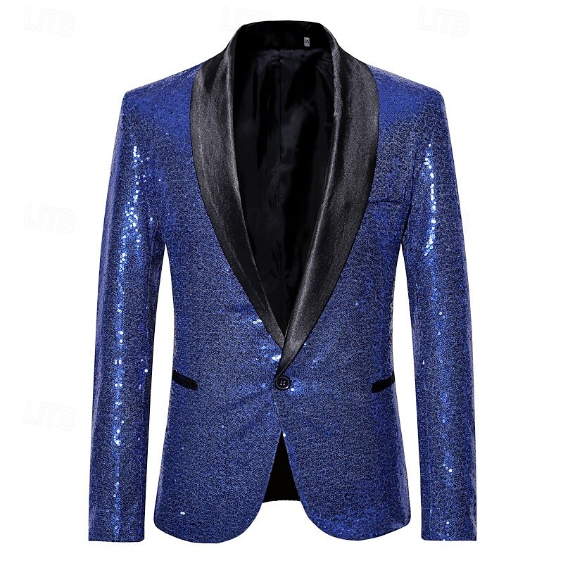 Men's Blazer Jacket Shawl Collar Party Solid Colored Blazer Dark Blue Slim Fit Single Breasted One-button2