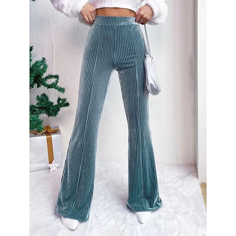 Women's Flared Pants Chinos Vacation Fashion Streetwear Full Length High Waist Plain Elastic Waistband Comfy Soft Comfortable Micro-elastic Outdoor Street Blue Summer Spring Winter Regular Fit