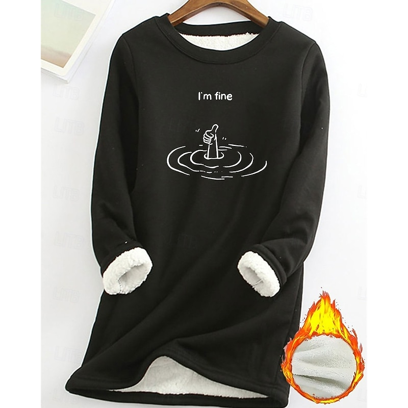 Women's Pullover Sweatshirt Graphic Fashion Basic Casual Long Sleeve Crew Neck Long Tops Street Dailywear Casual Print Fleece Lined Black Pink Dark Pink Blue Fall Winter2