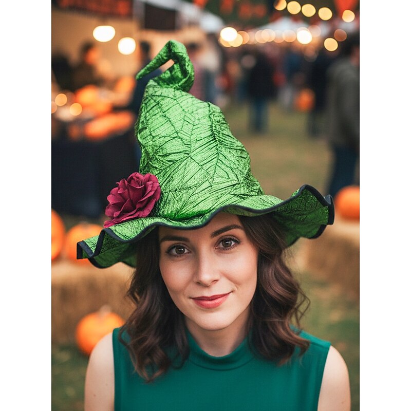 Women's Halloween Witch Hat – Foldable Colorful Pointed Hat with Flower Decoration for Costume Party, Cosplay and Festival Outfits2