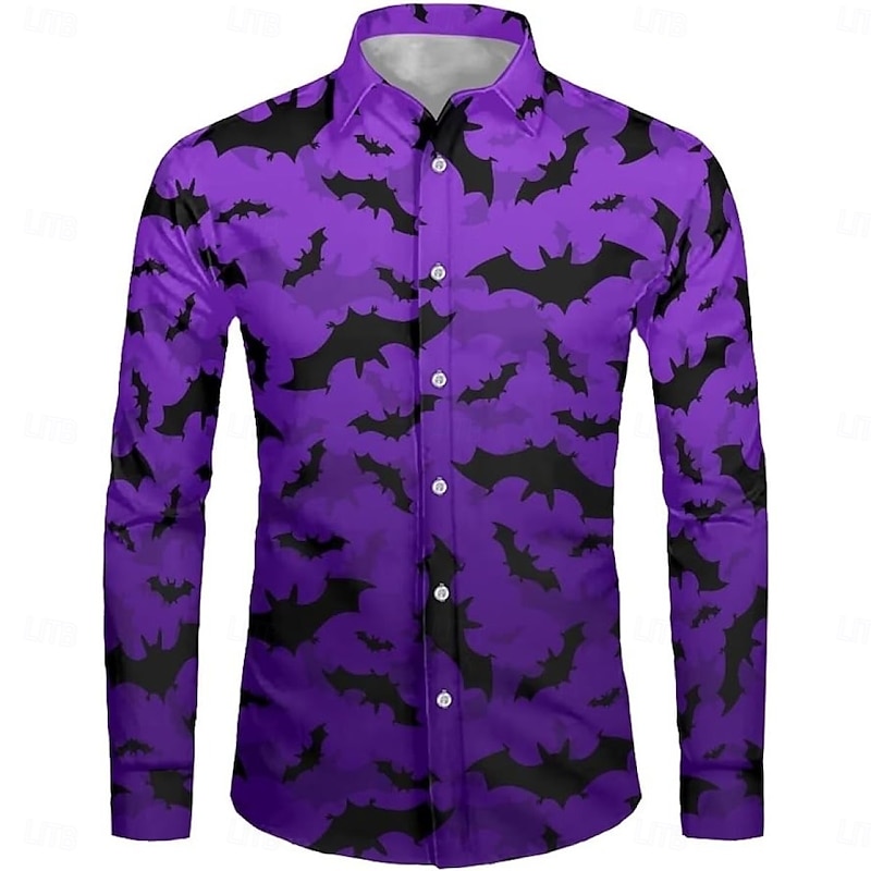 Halloween Bat Cat Blouse / Shirt Button Down Shirt Print For Men's Adults' Halloween Carnival Masquerade 3D Print Party Halloween2