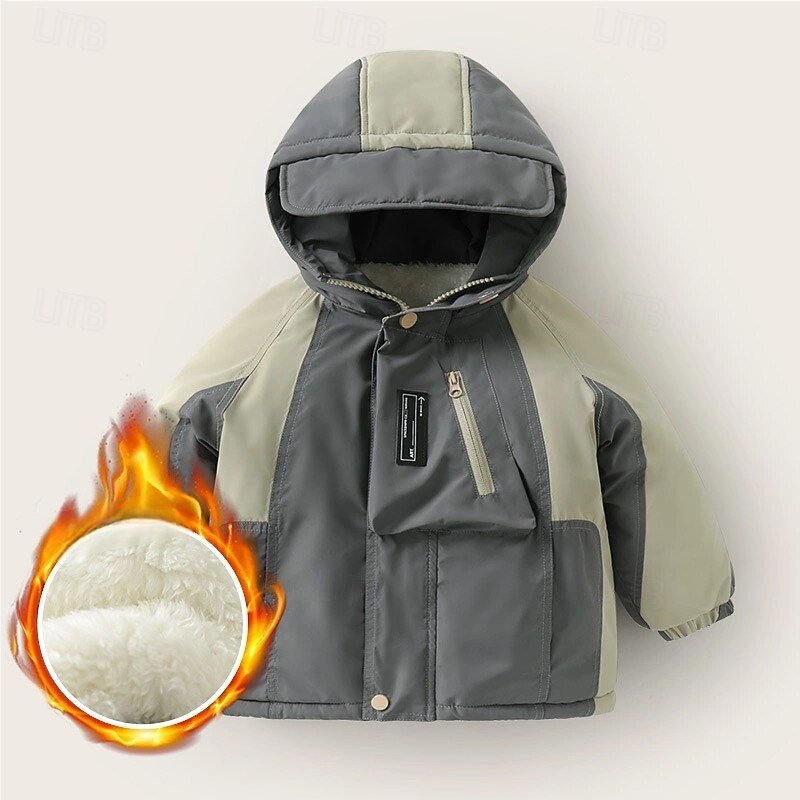 Kids Unisex Fleece Jacket Down Jacket Down Coat Hoodie Jacket Puffer Jacket Outerwear Color Block Long Sleeve Zipper Pocket Lightweight Comfort Waterproof Coat Outdoor Daily Basic Army Green Fall2