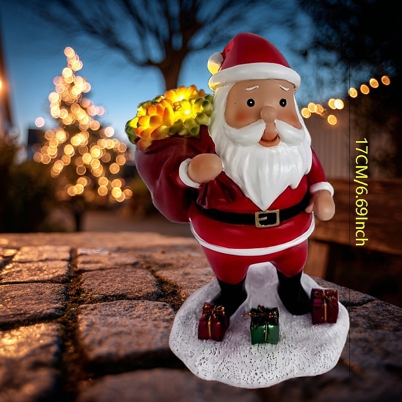 1 Pc 17CM/6.69Inch outdoor solar waterproof Christmas Santa Claus duvet bag LED luminous succulent decorative light holiday party indoor and outdoor desktop decoration light warm light2